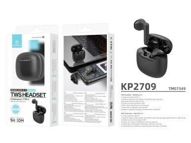 Techancy Auricular TWS KP2709 Sem Fios 5.3 Bluetooth Porta Type C Distancia de 10m 5h de Musica Esto
