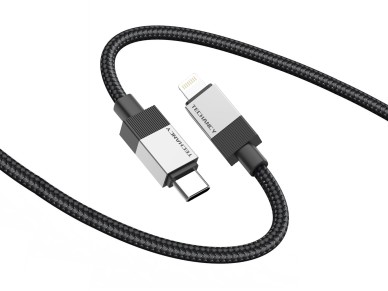 Techancy PD Data Cable TB1800, 27W, 1m Black, USB-C to Lightning, Aluminum Alloy Connector, Compatib