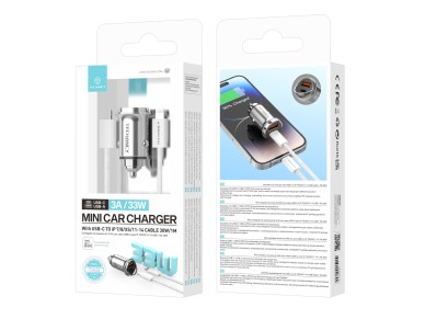 Techancy Mini Carregador TC6426, 33W, USB-A+USB-C, com Cabo USB-C para Lightning de 1m, Liga de Alum