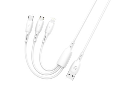 Techancy 3-in-1 Cable TB1742, 2.4A, 1m White, USB-C/Micro/Lightning, Compatible with Various Devices