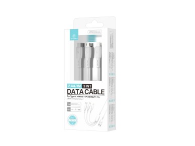Techancy 3-in-1 Cable TB1742, 2.4A, 1m White, USB-C/Micro/Lightning, Compatible with Various Devices