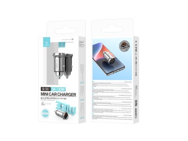Techancy Mini Carregador TC6425, 33W, USB-A+USB-C, Liga de AlumInio, CompatIvel com Carros, Design S