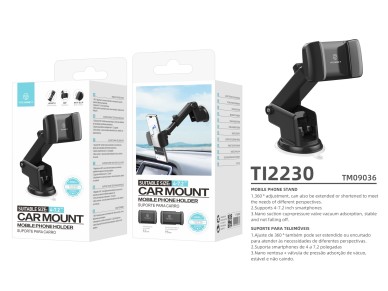 Soporte para teléfono de coche Techancy Ti2230, negro y gris, retráctil, con ventosa antid