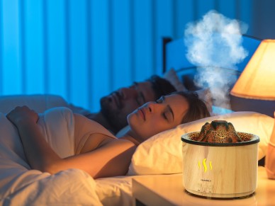 Techancy Humidificador De Aromas Com Controlo Remoto LD3916, Design Com Textura De Madeira Falsa Par