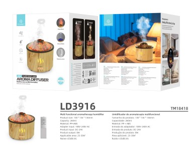 Techancy Humidificador De Aromas Com Controlo Remoto LD3916, Design Com Textura De Madeira Falsa Par