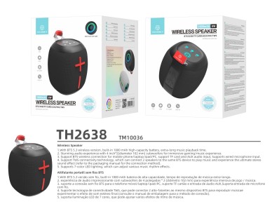 Altavoz Bluetooth inalámbrico Techancy TH2638 versión 5.3, compatible con TWS/TF/AUX, luz 
