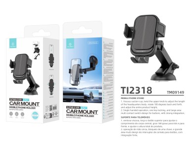Techancy Ti2318 Car Phone Holder Black, 4.0-7.2 Inch, Suction Cup Mount, One-Touch Lock