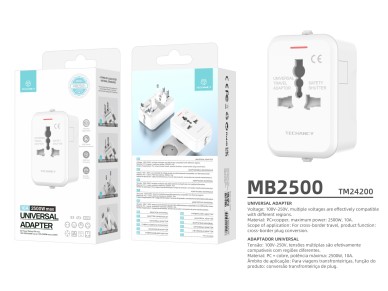 Adaptador de viaje universal Techancy MB2500 blanco, 2500 W (máx.), función de conversi