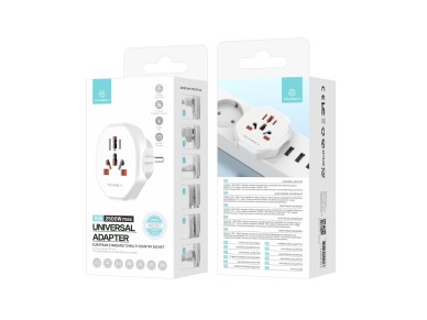 Adaptador de viaje Techancy MB2500 blanco, 2500 W (máx.), enchufe de la UE a global para viajes