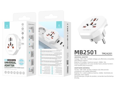 Adaptador de viaje Techancy MB2500 blanco, 2500 W (máx.), enchufe de la UE a global para viajes