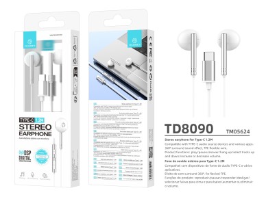 Auriculares estéreo Techancy TD8090 de metal blanco, puerto DSP/tipo C, compatibles con Samsung