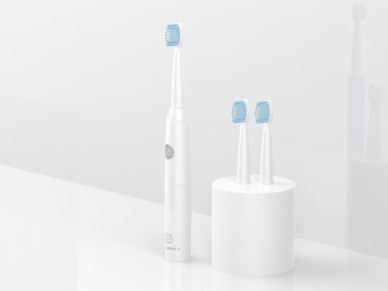 Techancy KH6200 White Electric Toothbrush, Vibrating Teeth Cleaner, Replaceable Brush Head, AA Batte