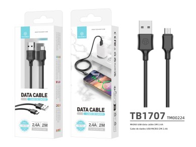 Techancy USB-Micro Data Cable Black TB1707, 2 M Distance, 2.4 A Charging, Compatible with Micro Devi