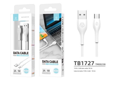 Techancy Cabo De Dados 1m Branco  TB1727, Porta Usb Tipo C 3a De Carregamento Rpido, Adequado Para 