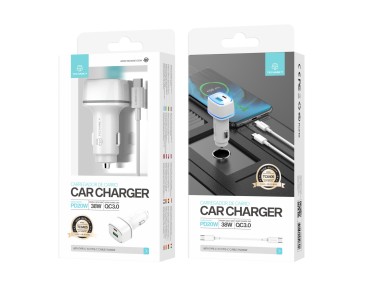 Techancy Carregador De Automvel 38w  TC6405, Carregamento Rpido Pd3.0+Qc3.0, Conjunto De Cabos Usb