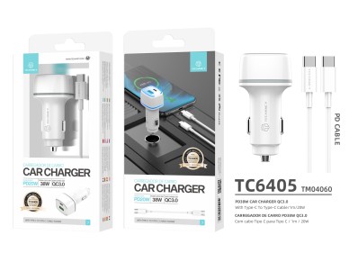 Techancy Carregador De Automvel 38w  TC6405, Carregamento Rpido Pd3.0+Qc3.0, Conjunto De Cabos Usb