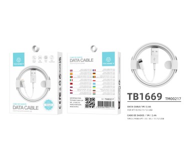 Cable de datos Techancy TB1669 de 2,4 A y 1 m, interfaz USB-IP8/X/11-14, compatible con iPhone y iPa