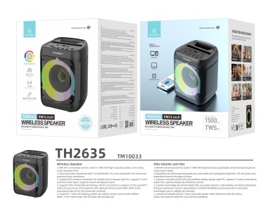 Techancy TH2635 Wireless Bluetooth Speaker, 5W/4 Inch, TWS Stereo Sound, LED Light Rhythm, Microphon