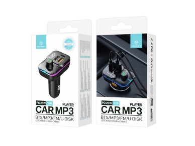 Transmisor FM para coche Techancy TE0868, carga rápida PD de 25 W, reproducción de MP3, LE