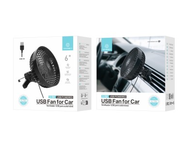 Techancy Ventilador De Carro Usb Preto KL7306, 6 Polegadas, Fluxo De Ar Ajustvel De 3 Velocidades, 
