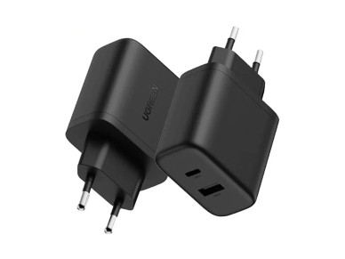 Cargador de pared Ugreen X227 de 20 W GaN (1 USB-A, 1 USB-C) - Negro