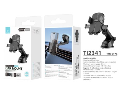 Techancy Car Phone Holder TI2341 Suction Base Automatic Operation Compatible 4.5-7.2 in Black