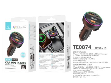 Techancy Car MP3 Player TE0874, PD30W+QC3.0, 7 Color Light, FM 87.5-108MHz, U Disk, Compatible 12-24