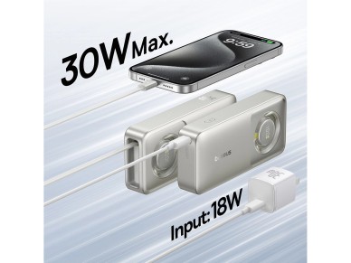 Baseus Free2Pull 10000mAh 30W powerbank with USB-C port and retractable USB-C cable - gray