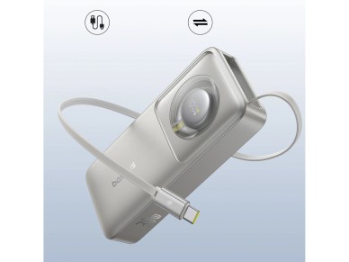 Baseus Free2Pull 10000mAh 30W powerbank with USB-C port and retractable USB-C cable - gray