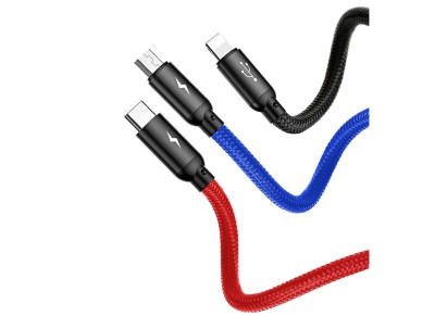 Baseus Three Primary Colors 3in1 USB-A - micro USB / Lightning / USB-C 3.5A cable 0.3 m - black