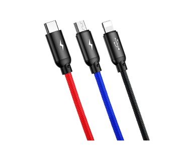 Baseus Three Primary Colors 3in1 USB-A - micro USB / Lightning / USB-C 3.5A cable 0.3 m - black