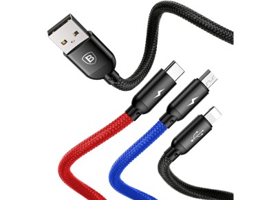 Baseus Three Primary Colors 3in1 USB-A - micro USB / Lightning / USB-C 3.5A cable 0.3 m - black