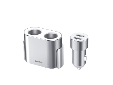 Baseus CRDYQ-0S divisor 2x soquetes de acendedor de cigarros 80W 2x USB-A 3.1A - prata
