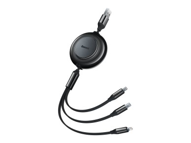 Baseus cable Bright Mirror 2 3w1 USB - micro USB + Lightning + USB-C 1,1m 3,5A black retractable