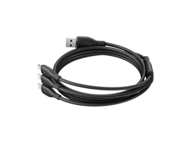Baseus Ultra-Fast One-for-Three Fast Charging Cable USB-A to M+L+C 3.5A 0.8m Cosmic Black
