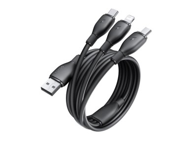 Baseus Ultra-Fast One-for-Three Fast Charging Cable USB-A to M+L+C 3.5A 0.8m Cosmic Black
