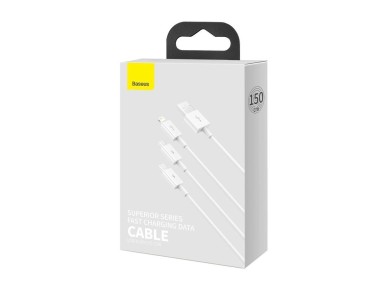 Baseus Superior 3in1 USB Cable - Lightning / USB Type C / Micro USB 3.5 A 1.5 m White (CAMLTYS-02)