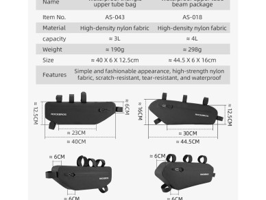 Bolsa de bicicleta Rockbros AS-043 com velcro 3l - preta