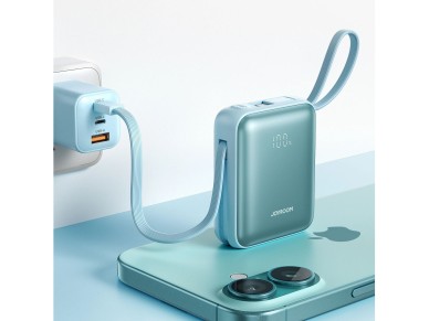 Joyroom JR-PBF27 22.5W 10000mAh Powerbank with Two Built-in Cables - Blue