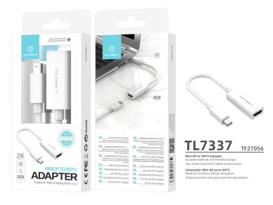 Adaptador de vdeo Techancy Mini DP para HDTV, TL7337, transmisso 2K HD, branco