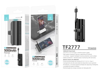 Techancy 5000mAh Portable Charger, TF2777, 2-in-1 iP+Type-c Charging Cable with Phone Holder, Black Techancy 5000mAh Portable Charger, TF2777, 2-in-1 iP+Type-c Charging Cable with Phone Holder, Black
