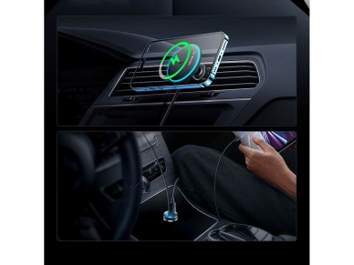 Cargador de coche inductivo MagSafe USB C de 15 W y 25 W Baseus CW01 (negro)