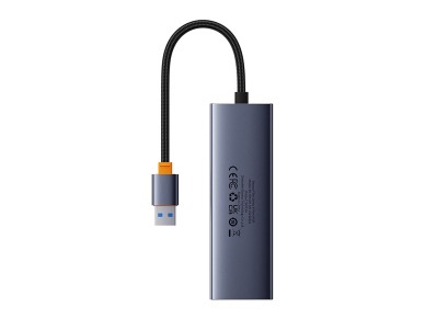 Hub USB-A 4 em 1 Baseus UltraJoy 3 x USB-A 3.0 + RJ45 - Cinza