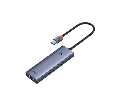 Hub USB-A 4 em 1 Baseus UltraJoy 3 x USB-A 3.0 + RJ45 - Cinza
