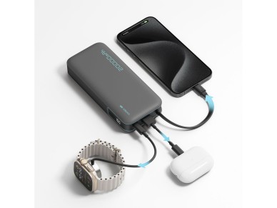 Cuktech CUKP200NGLDG 55W 20000mAh Powerbank with Built-in USB-C Cable - Gray