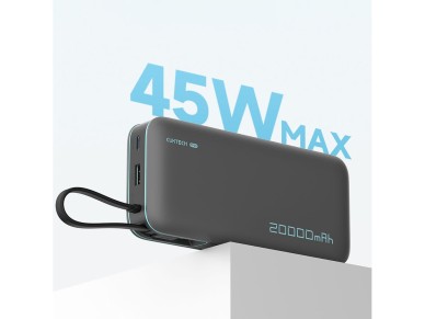 Cuktech CUKP200NGLDG 55W 20000mAh Powerbank with Built-in USB-C Cable - Gray