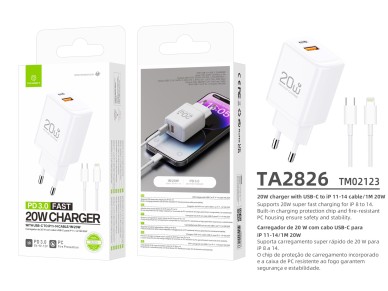 Techancy Carregador TA2826 PD3.0 20W com Duas Portas USB-C e Cabo Lightning Compativel com iPhone 8 Techancy Carregador TA2826 PD3.0 20W com Duas Portas USB-C e Cabo Lightning Compativel com iPhone 8