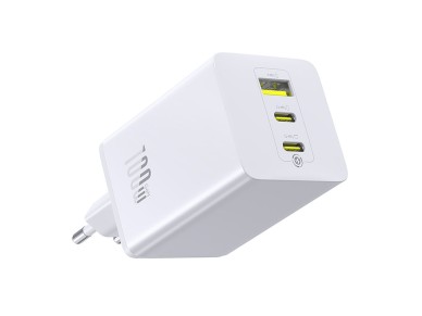 Cargador de pared Baseus EnerFill FE11 de 100 W con 2 puertos USB-C/USB-A - Blanco