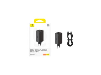 Baseus GaN6 Pro Charger 100W 2 x USB-C 2 x USB-A with Black USB-C Cable 100W 1m - Black