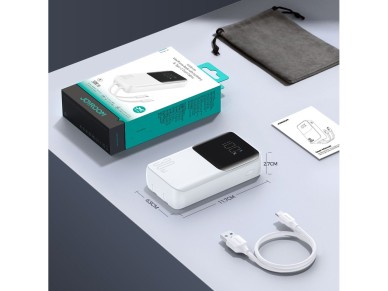 Mini batera externa con cables integrados Joyroom JR-PBC06 30W 10000mAh - blanca
